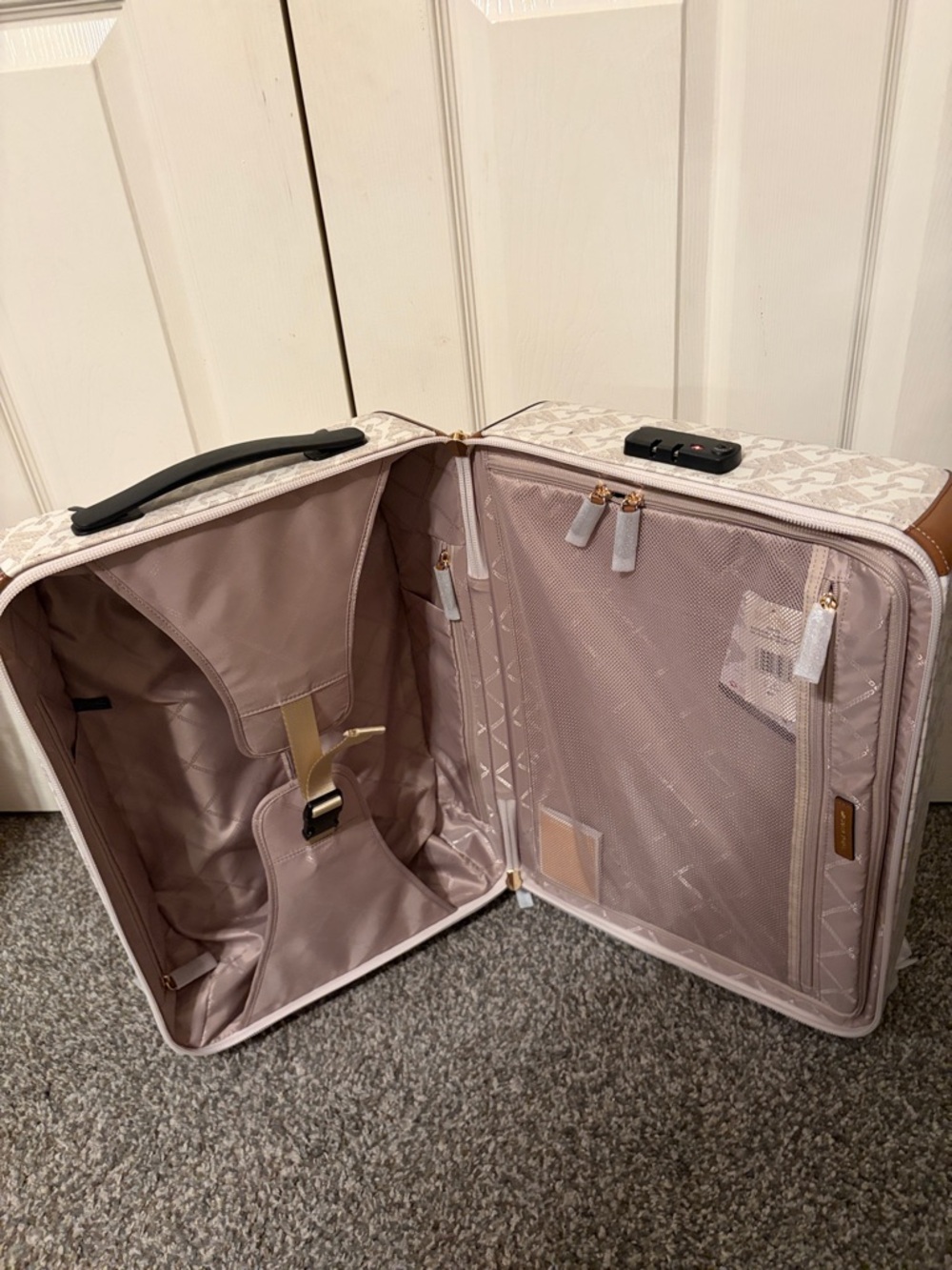 Michael Kors Cream and Tan Monogram Carry-On Spinner - Picture 2 of 4